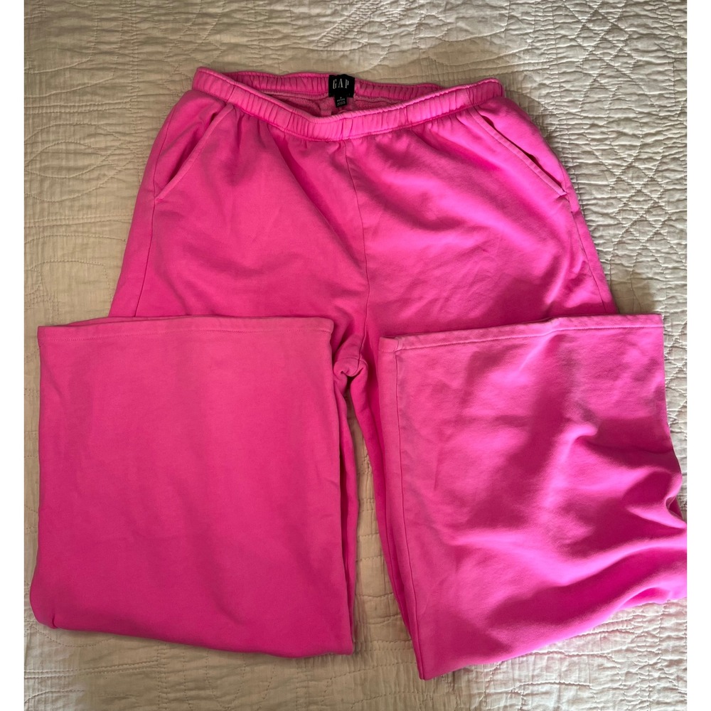 Gap Pink Wide Leg Sweatpants Womens Small Petite Neon Fleece Lounge Pants Pocket